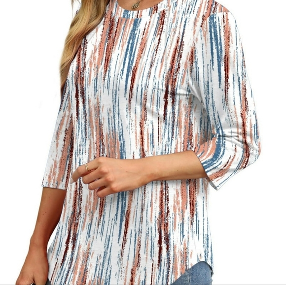 3/4 Sleeve Pleated Dressy Blouses Crew Neck Casual Tunic Tops NWOT - Picture 3 of 5